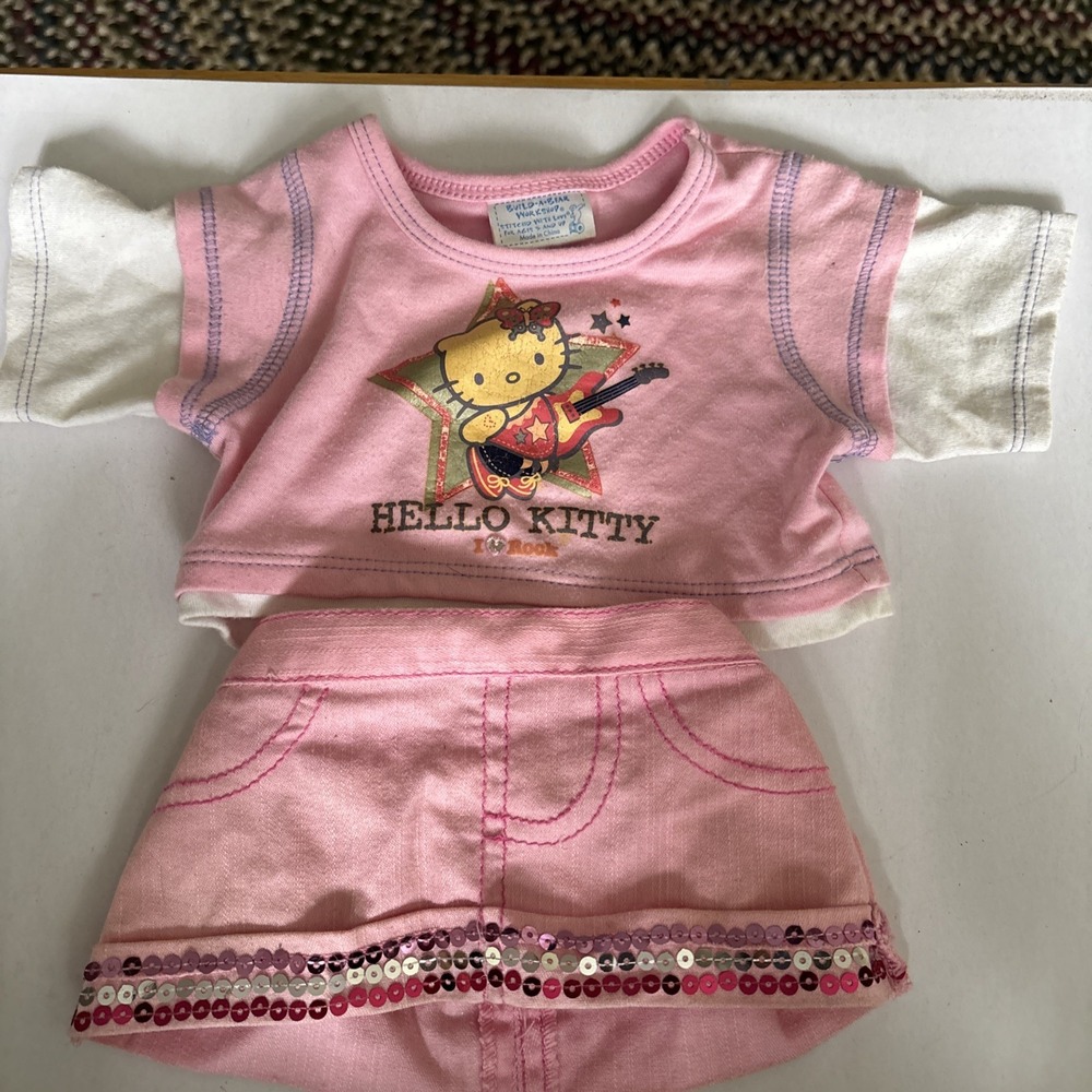 Vintage Build A‎ Bear Sanrio Hello Kitty Pink Shirt And Skirt Set